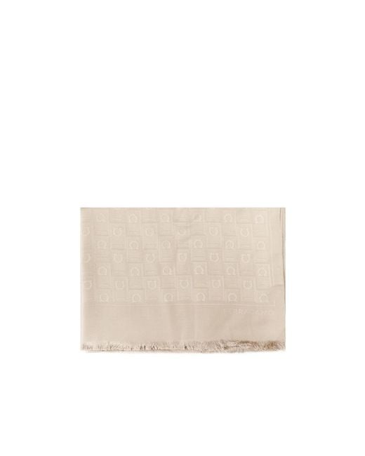 Ferragamo Natural Ferragamo Monogram Jacquard Frayed-Edge Scarf