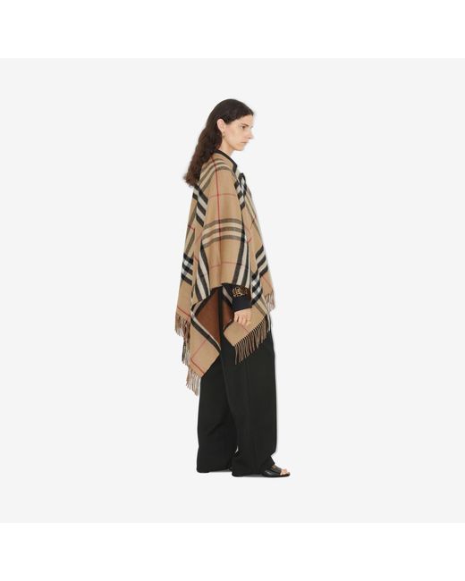 Burberry Brown Wool-Cashmere Contrast-Check Cape