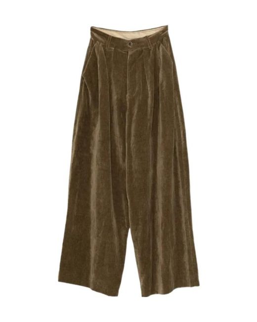 Uma Wang Green Button-Fastening Pleated Trousers