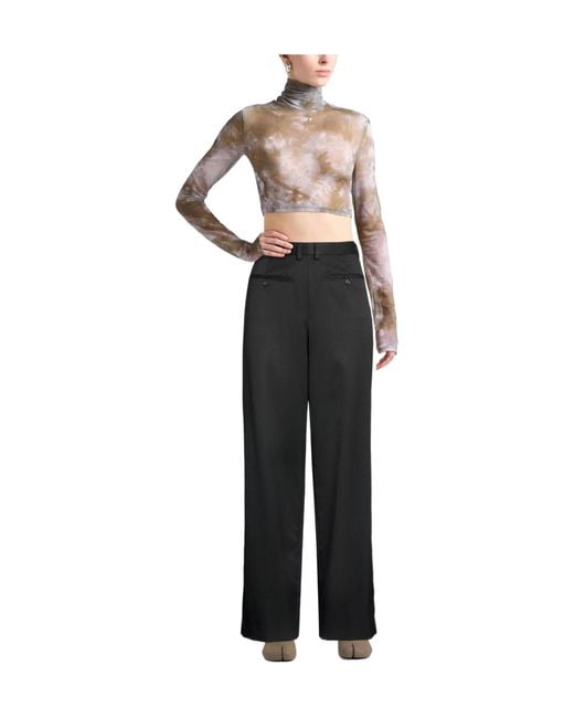MM6 by Maison Margiela Black Solid Color Wideleg Trousers
