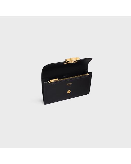 Céline Black Long Card Holder With Flap Triomphe