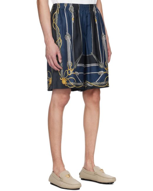 Versace Blue Nautical Print Knee-Length Shorts for men