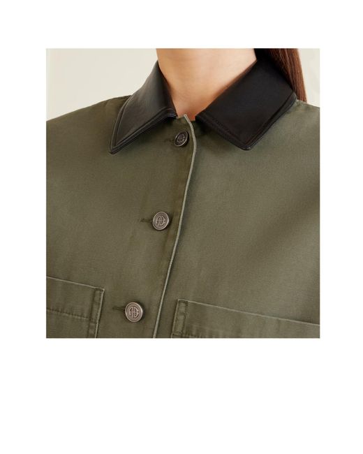 Anine Bing Green Cropped Contrast-Collar Jacket