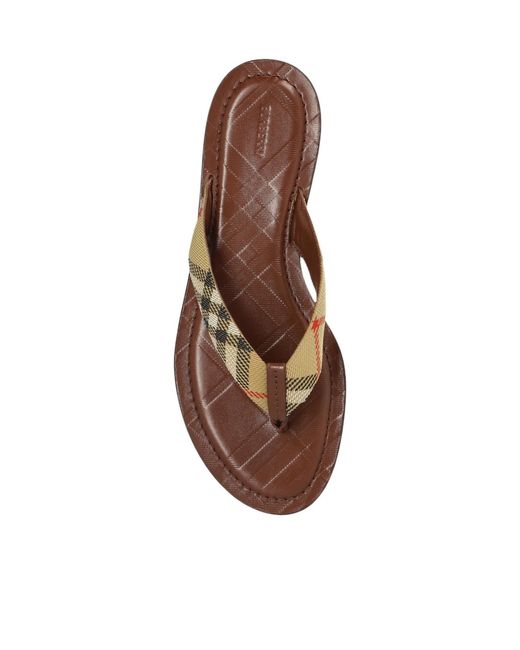Burberry Brown Check-Pattern Thong Strap Sandals