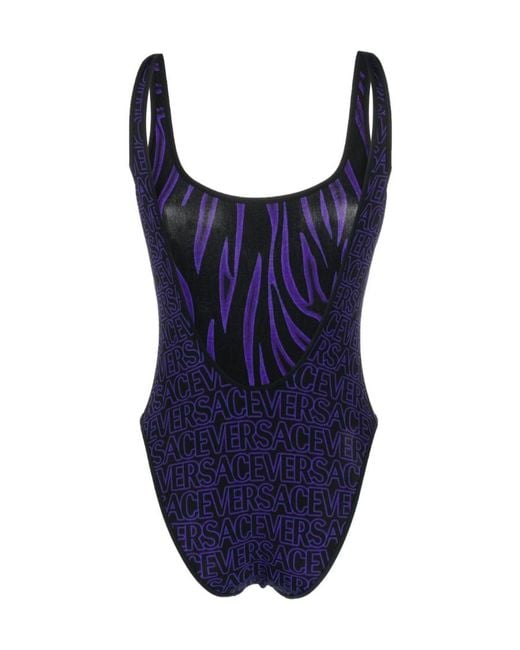 Versace Blue Logo-Printed One-Piece Reversible Swimsuit