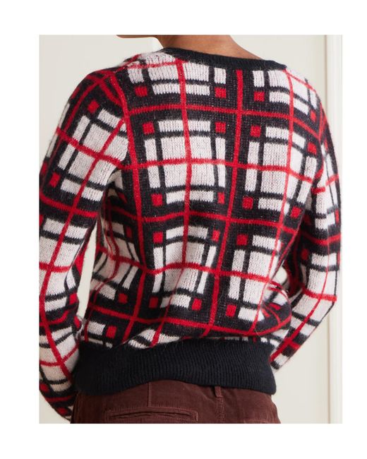 Re/done Embroidered Checked Jacquard-Knit Sweater