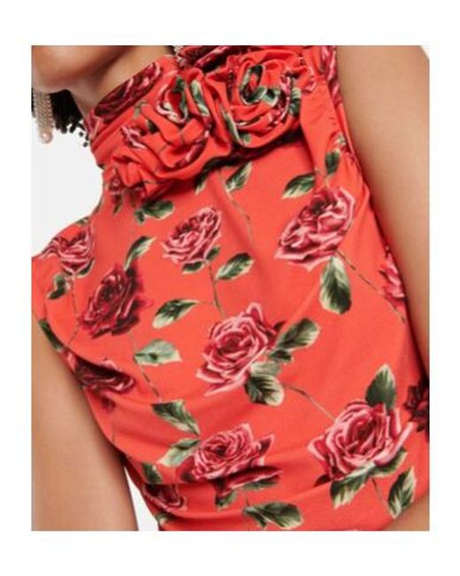 Magda Butrym Red Floral-Appliqué Printed Midi Dress