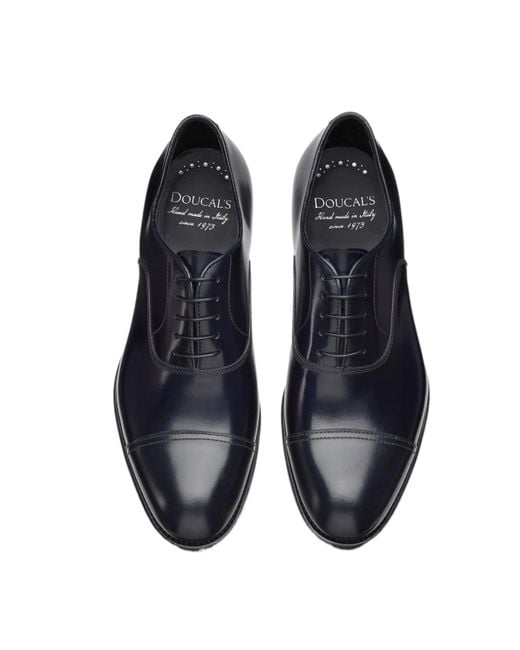 Doucal's Blue Round Toe Oxford Shoes for men