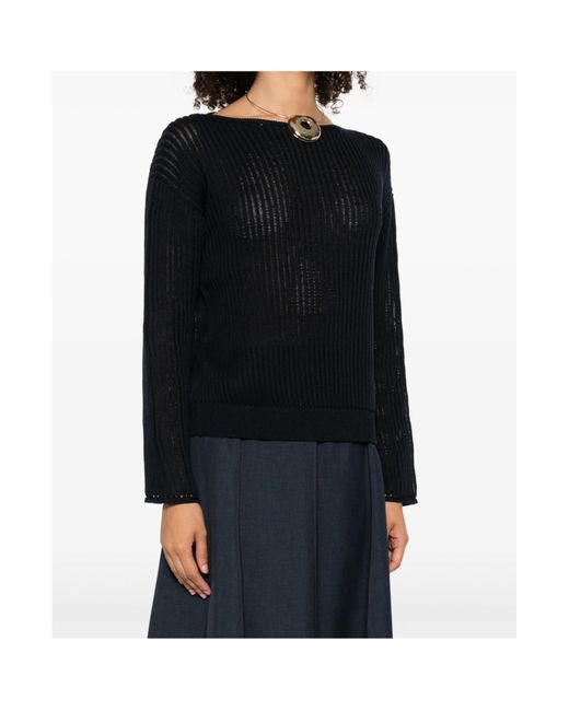 Theory Black Ribbed Boat-Neck Sweater