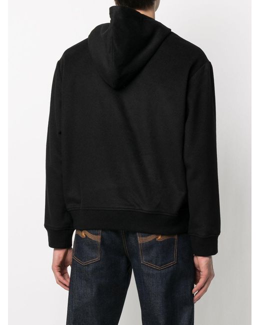 Emporio Armani Black Embroidered-Logo Cotton Hoodie for men