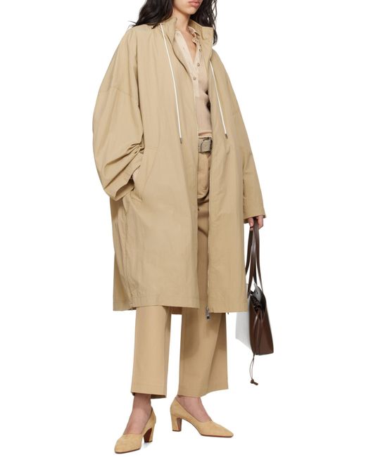 Totême Natural Totême Zip-Up Hooded Drawstring Coat