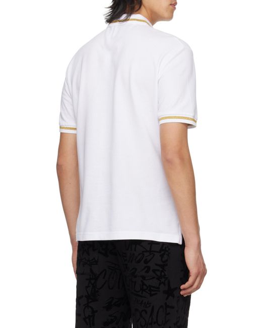 Versace Jeans White Couture Logo-Embroidered Short-Sleeved Polo Shirt for men