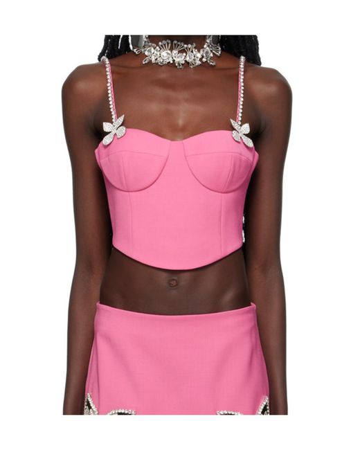 Area Red Butterfly-Appliqué Wool Bustier Top