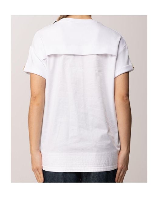 Elisabetta Franchi White Zip Detailed Logo Crewneck T-Shirt