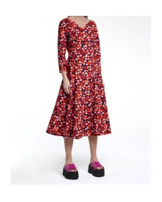 Marni Red Floral Cotton Midi Dress