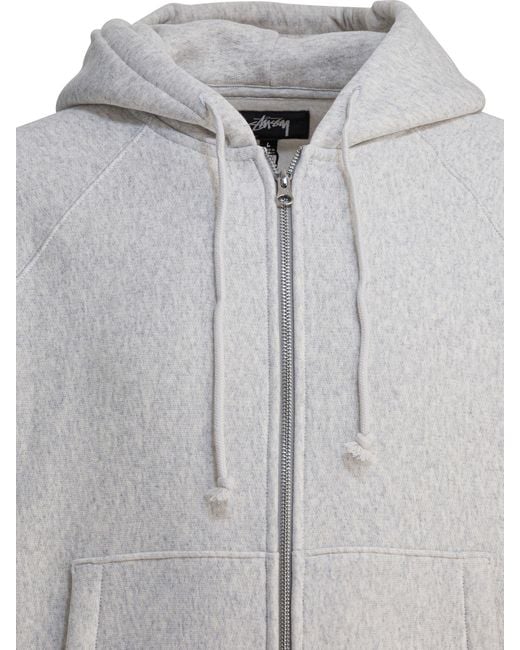 Stussy Gray Stüssy Zip-Up Hoodie Sweater for men