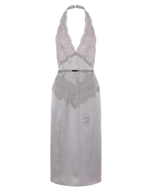 Gucci Gray Lace Detailed Satin Dress