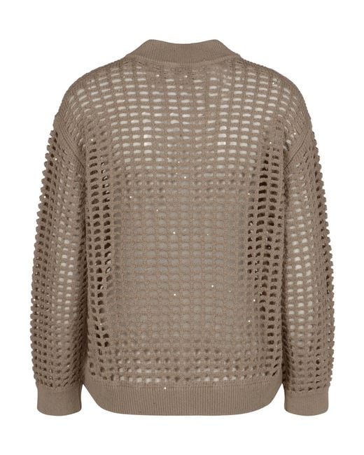 Peserico Brown Open-Knit Zip Cardigan