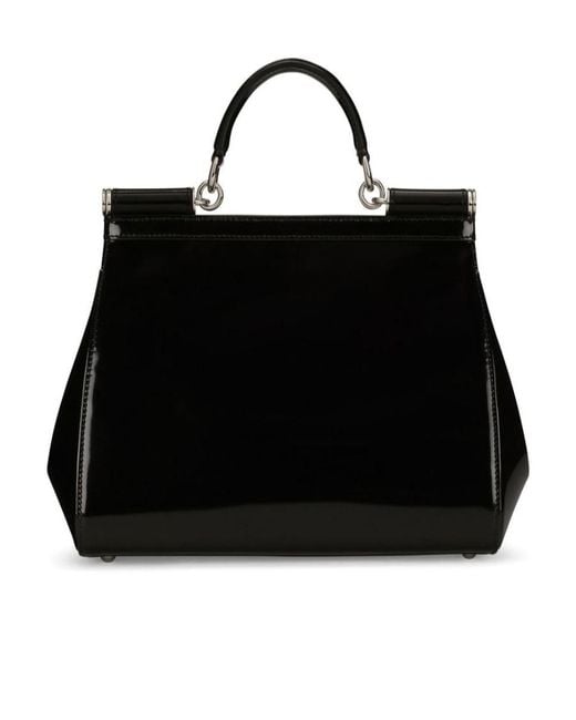 Dolce & Gabbana Black Logo-Plaque Medium Sicily Bag