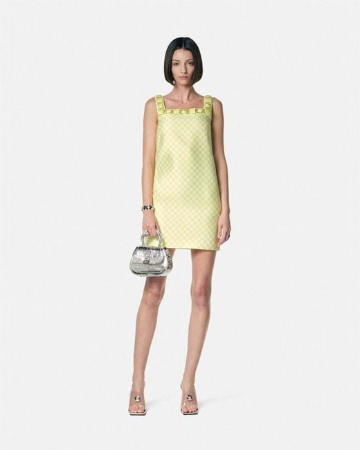 Versace Yellow Embellished Check-Pattern Dress