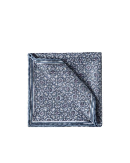 Brunello Cucinelli Blue Geometric-Printed Finished Edge Pocket Square for men