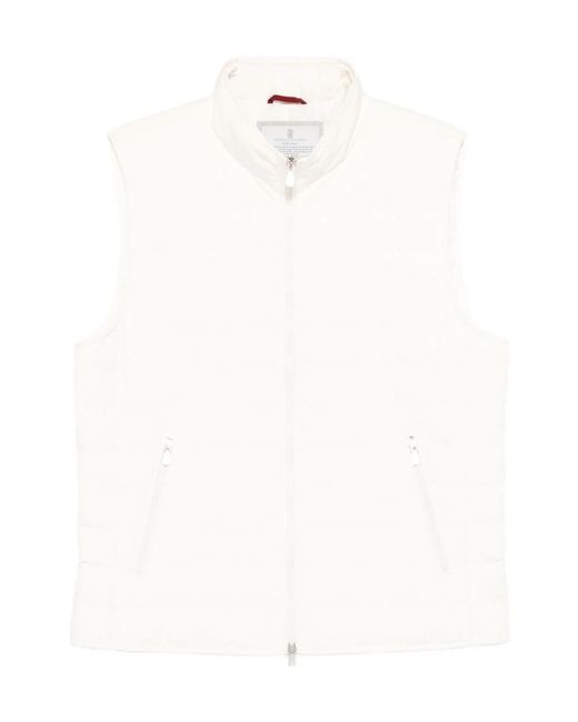 Brunello Cucinelli White Zip-Pocket Gilet for men
