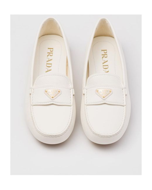 Prada White Buckskin-Print Embossed Driving Shoes