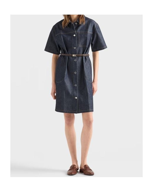 Prada Blue Belted Denim Dress
