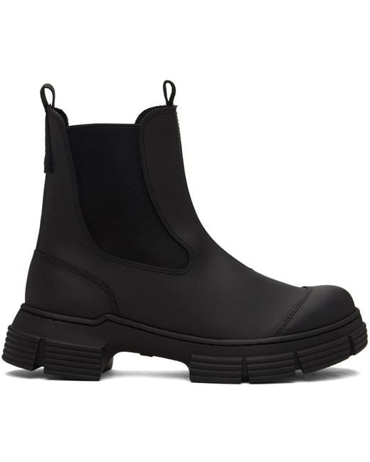 Ganni Black Citty Round-Toe Slip-On Ankle Boots