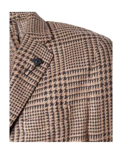 Lardini Brown Single-Breasted Checked Blazer for men