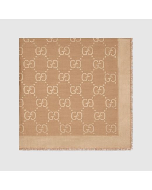 Gucci Natural Gg Jacquard Frayed-Edge Shawl