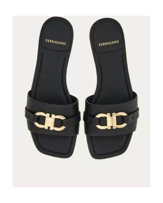 Ferragamo White Logo Plaque Flat Sandals