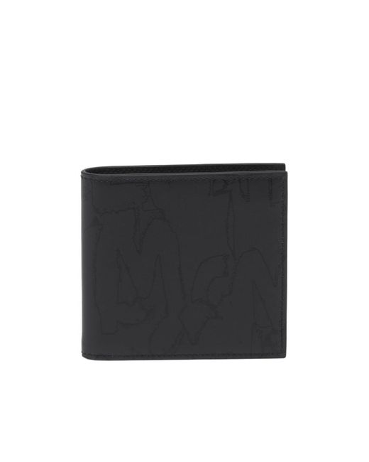 McQueen Black Abstract Print Bi-Fold Wallet for men