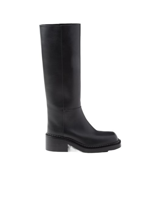 Prada Black Square-Toe Knee-High Boots
