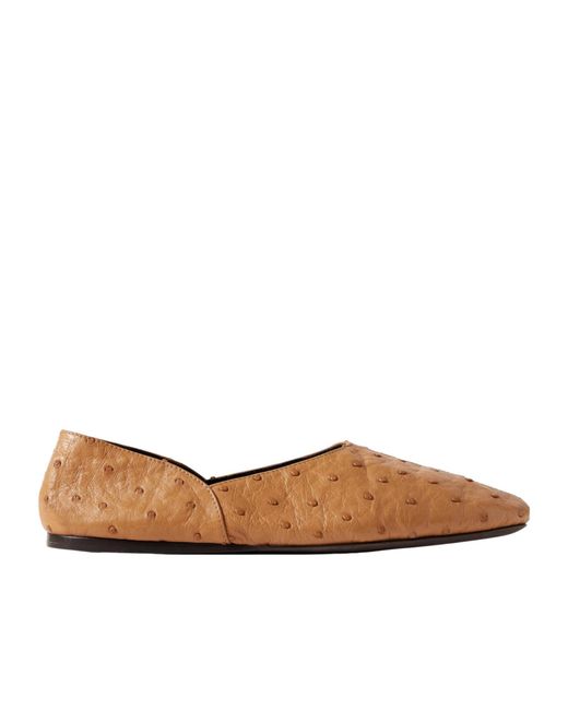 Khaite Brown Jane Ostrich Leather Flats