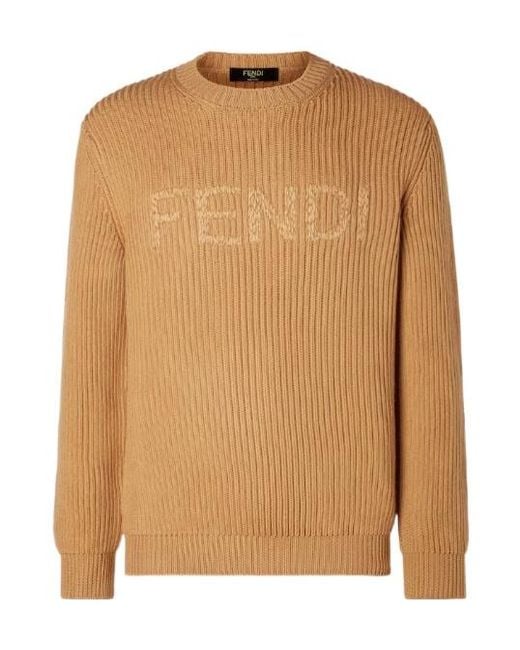 Fendi Brown Logo Lettering Crewneck Jumper for men
