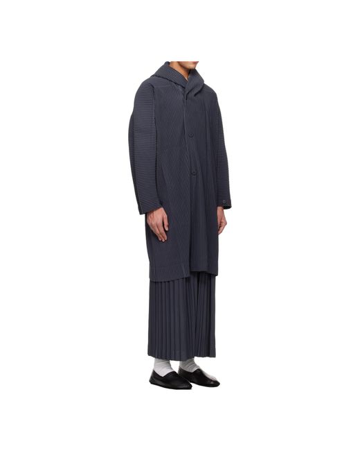 Homme Plissé Issey Miyake Blue Pleated Long-Sleeved Coat for men