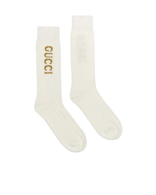 Gucci White Intarsia-Knit Logo Socks for men