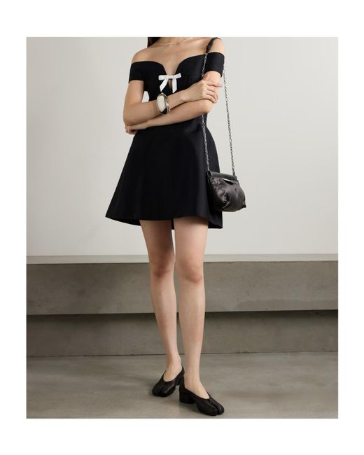 ShuShu/Tong Black Bow-Embellished Cutout Wool And Silk-Blend Mini Dress