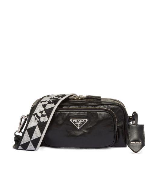Prada Black Logo Plaque Zipped Shoulder Bag