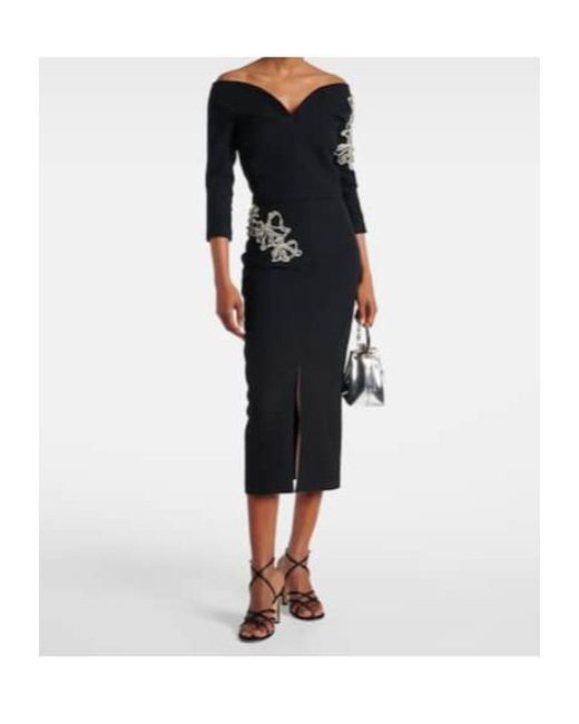 Safiyaa Black Linda Crystal-Embellished Midi Dress