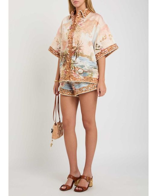 Zimmermann White Printed Linen Shorts