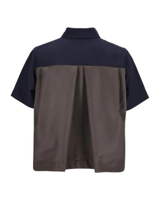 Sacai Blue Panelled Short-Sleeve Shirt