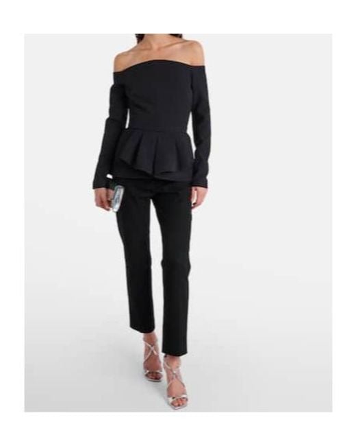 Safiyaa Black Off-Shoulder Crêpe Peplum Top