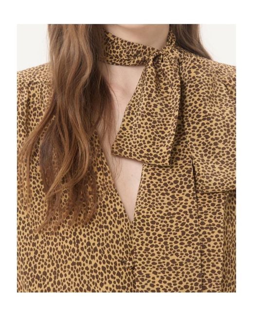 Valentino Brown Crepe De Chine Shirt With Fauve Eclat Micromacula Print