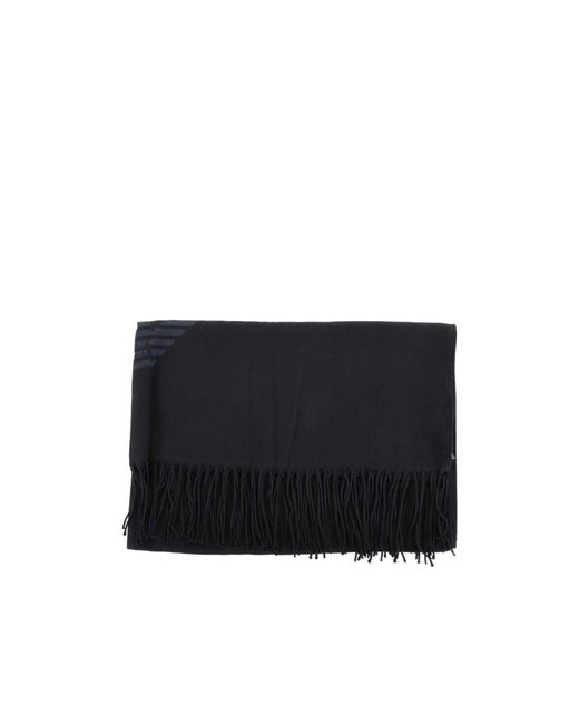 Emporio Armani Black Logo-Printed Fringed Scarf for men