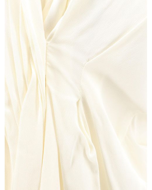 Semicouture White V-Neck Pleated Blouse