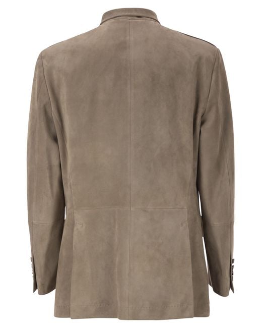 Brunello Cucinelli Brown Suede Leather Safari Jacket for men