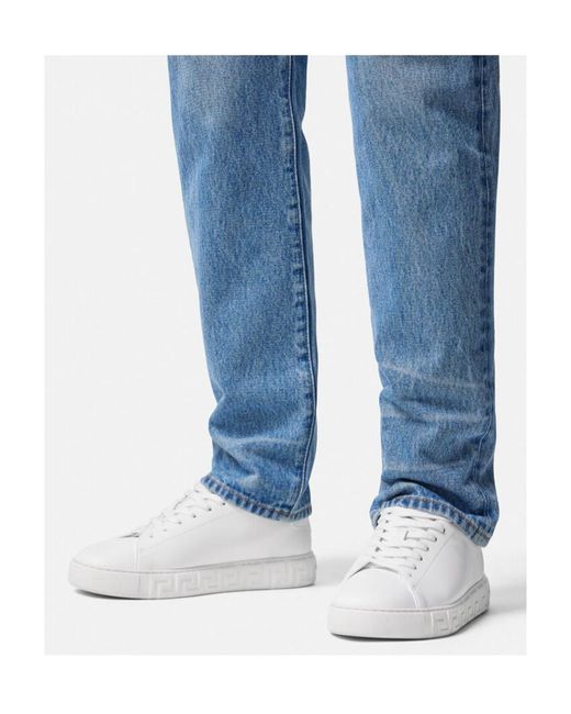 Versace White Greca Lace-Up Sneakers for men