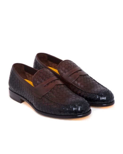 Doucal's Brown Woven Penny Loafers for men